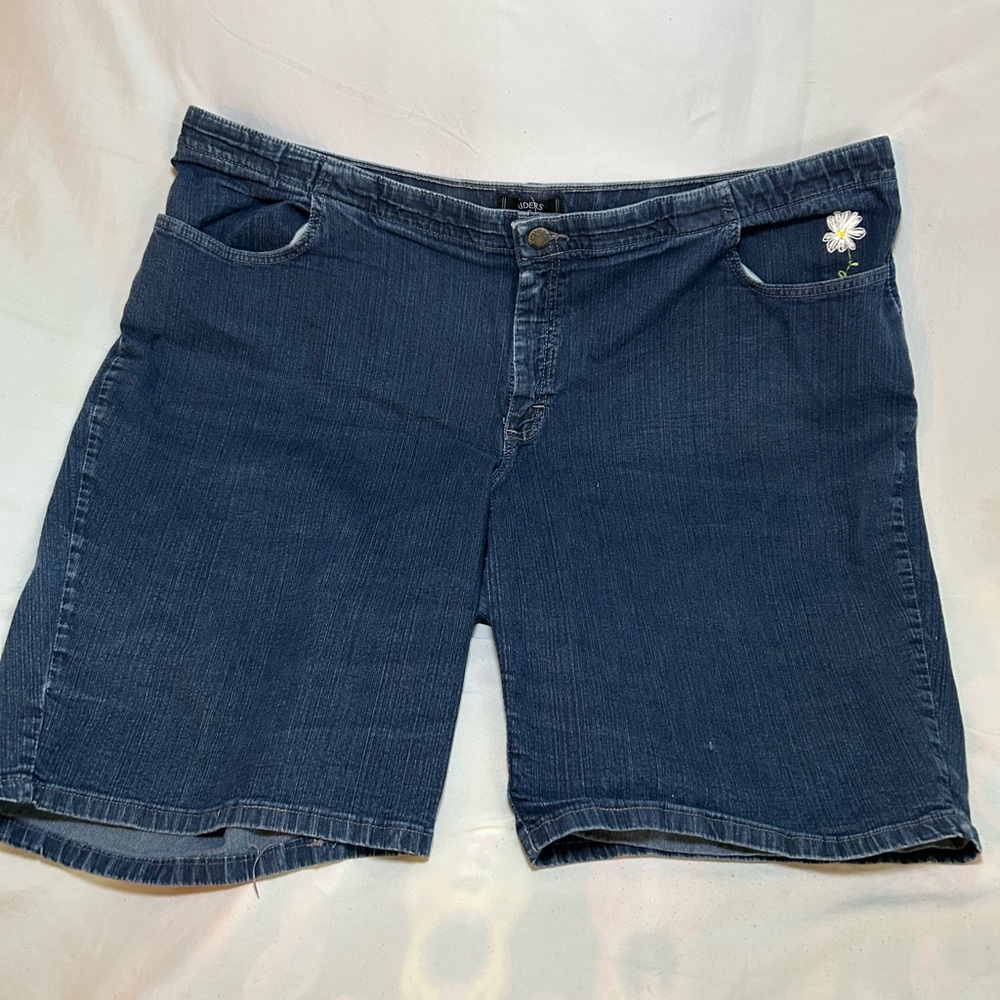 Blue Denim Shorts with Floral Embroidery